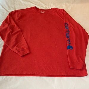 Carhartt Men's Bold Red Long Sleeve Tee with Blue Logo